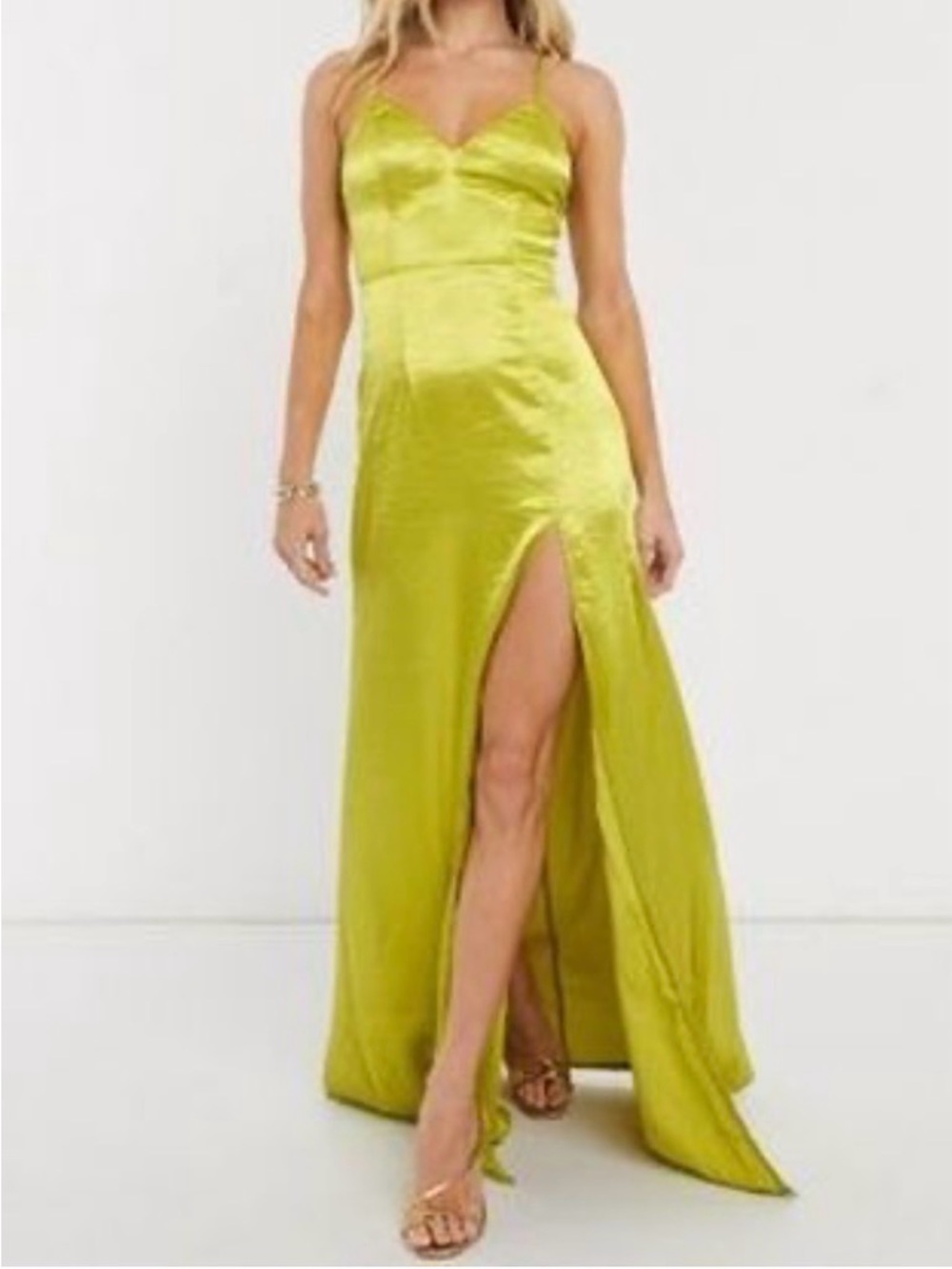 NWT Club L London ASOS Chartreuse Satin Formal Dress Gown Party Plus Size 18